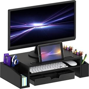 Adjustable Black Desk Monitor Stand with Organizer