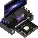 Adjustable Black Desk Monitor Stand with Organizer