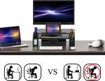 Adjustable Black Desk Monitor Stand with Organizer