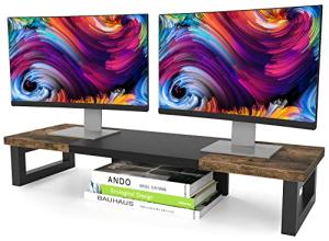 Wood and Steel Dual Monitor Stand Riser