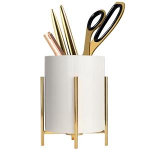 Gold Pencil Cup with White Ceramic Holder