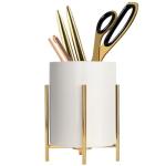 Gold Pencil Cup with White Ceramic Holder