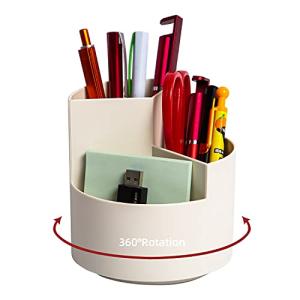 White 3-Compartment 360-Degree Desk Pen Holder