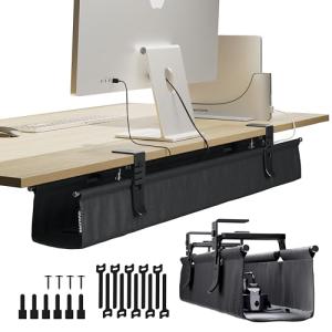 No Drill Under Desk Cable Management Tray - Black