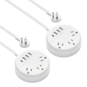 2 Pack Flat Plug Power Strip with USB Ports
