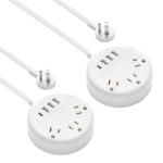 2 Pack Flat Plug Power Strip with USB Ports