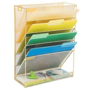 Gold 6-Tier Mesh Desk File Organizer