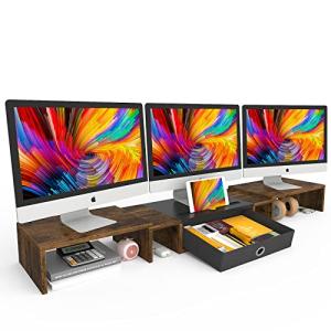 Triple Monitor Stand Riser with Drawer and Organizer