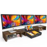 Triple Monitor Stand Riser with Drawer and Organizer