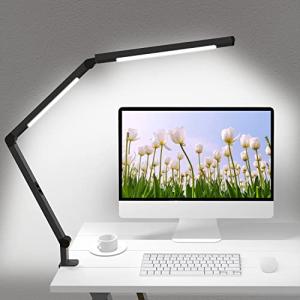 Adjustable LED Desk Lamp with Clip and Dimmer