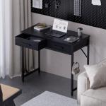 Pamray 32-Inch Small Black Computer Desk with Drawers