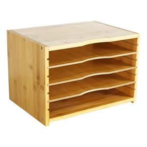 WKWKER Bamboo File Organizer with Adjustable Shelves