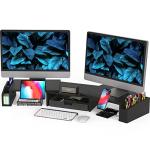 Dual Monitor Stand Riser with Drawer, Black