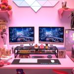 Metal Dual Monitor Stand with Mouse Pad Organizer