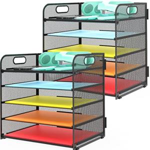 2 Pack Black Metal 5-Tier Desk Organizer Trays