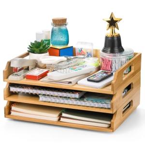 Bamboo Stackable Paper Trays - 3 Pack Set