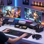 OPNICE Dual Monitor Stand with Drawer and Pen Holders