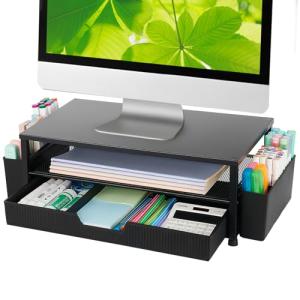 ECOLOVI Black Desk Organizer with Monitor Stand