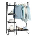 IRIS USA Freestanding Clothing Rack with Wood Shelf