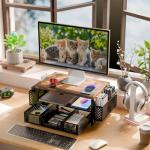 Wooden Desk Organizer with Monitor Stand and Drawer