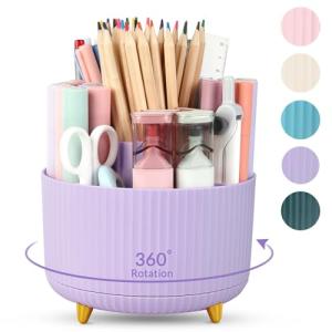 360 Rotating Purple Desk Organizer with 5 Slots