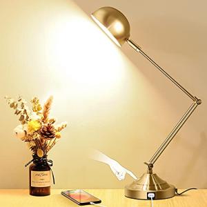 TOBUSA Dimmable Gold Desk Lamp with USB Port