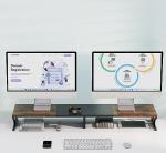 Dual Monitor Stand with Storage - Wood & Steel