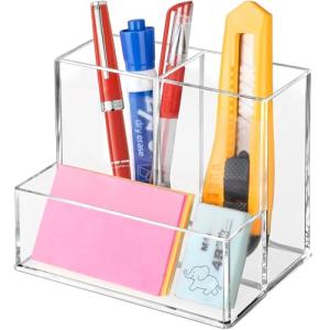 Banafich Clear Acrylic Pen Holder with 3 Compartments