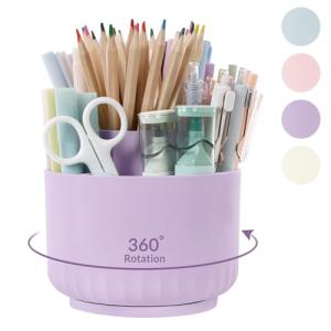 Purple 360° Rotating Desk Organizer with 5 Slots