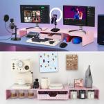 Pink Dual Monitor Stand with Drawer and Organizer