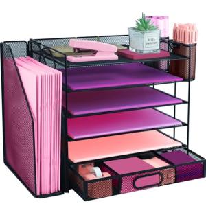 Black Desk Organizer Set with File Holder and Drawer