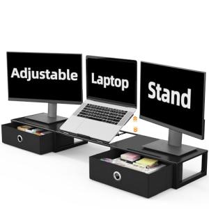 Adjustable Dual Monitor Stand with Storage Drawers