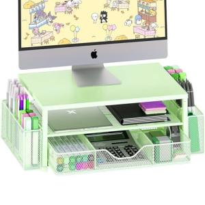 2-Tier Monitor Stand with Drawer and Accessories