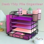 Black Desk Organizer Set with File Holder and Drawer