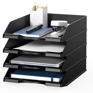 Stackable Black Paper Trays for Desk Organization