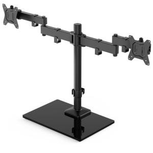 Dual Monitor Stand with Glass Base and Arm