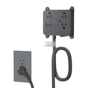 Flat Plug Power Strip with USB and AC Outlets