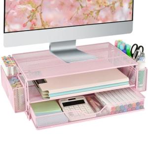 AUPSEN Pink Dual-Tier Monitor Stand and Organizer