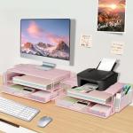 AUPSEN Pink Dual-Tier Monitor Stand and Organizer