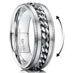 King Will 316L Stainless Steel Fidget Ring for Men Women-8mm Width with Sliver Plated Chain Spinner Ring, Durable Wedding Band with Stress Relief Comfort Fit Fidget Spinner Men's Jewelry Size 13