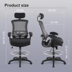 BOLISS 400lbs Ergonomic Drafting Chair,Tall Office Mesh Chair, Standing Desk Chair,Height Adjustable Armrest and Flip up Arms, Adjustable Lumbar Cushion (LB-2815DS, Black Frame Black Mesh)