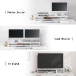 Fenge Monitor Stand, Dual Monitor Riser, 42.5inch Large Desk Computer Monitor Stand Riser with Drawer, 2 Tier Wood & Acrylic Desktop Organizer for Computer, Laptop, Printer, TV Screen Riser