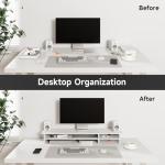 Fenge Monitor Stand, Dual Monitor Riser, 42.5inch Large Desk Computer Monitor Stand Riser with Drawer, 2 Tier Wood & Acrylic Desktop Organizer for Computer, Laptop, Printer, TV Screen Riser