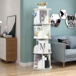 Rotating Bookshelf, 360° Spinning 4-Tier Floor Standing Narrow Bookcase with Large Capacity and Compact Design, Wood Book Storage Organizer for Small Spaces, Kids Room or Bedroom White