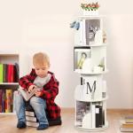 Rotating Bookshelf, 360° Spinning 4-Tier Floor Standing Narrow Bookcase with Large Capacity and Compact Design, Wood Book Storage Organizer for Small Spaces, Kids Room or Bedroom White