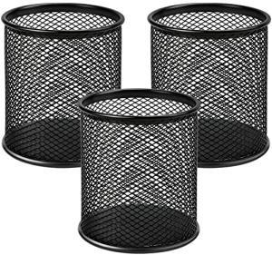 MaxGear Pen Holder, 3 Pack Pencil Holder for Desk, Premium Mesh Metal Desk Organizer with Non-Slip EVA Pad, Desk Accessories & Workspace Organizers for Home, School & Office, Black, 3.7’’ Tall