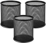MaxGear Pen Holder, 3 Pack Pencil Holder for Desk, Premium Mesh Metal Desk Organizer with Non-Slip EVA Pad, Desk Accessories & Workspace Organizers for Home, School & Office, Black, 3.7’’ Tall