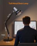 LEPOWER Metal Desk Lamp, Adjustable Goose Neck Architect Table Lamp with On/Off Switch, Swing Arm Desk Lamp with Clamp, Eye-Caring Reading Lamp for Bedroom, Study Room &Office (Black)
