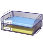 EASEPRES 2 Pack Stackable Desk Paper Tray, Metal Mesh Desktop Document Letter File Organizer for Office Home School, 13.5'' L x 9.75'' W x 5.5'' H, Purple