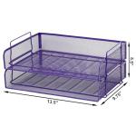 EASEPRES 2 Pack Stackable Desk Paper Tray, Metal Mesh Desktop Document Letter File Organizer for Office Home School, 13.5'' L x 9.75'' W x 5.5'' H, Purple